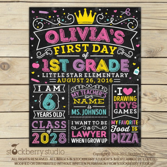 Unicorn First Day of School Personalized Chalkboard Sign