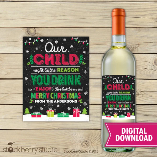 Funny Teacher Christmas Gift Wine Label
