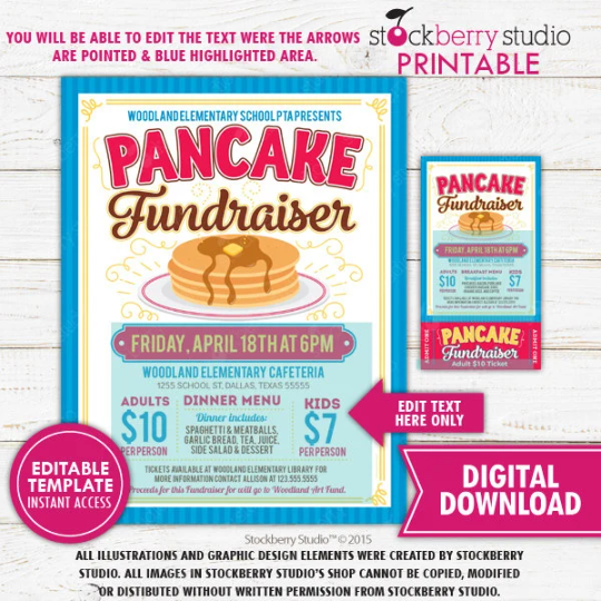 Pancake Breakfast Fundraiser Flyer Ticket