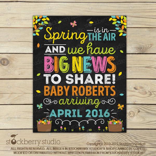 Spring Pregnancy Announcement Chalkboard Sign Printable - Stockberry Studio