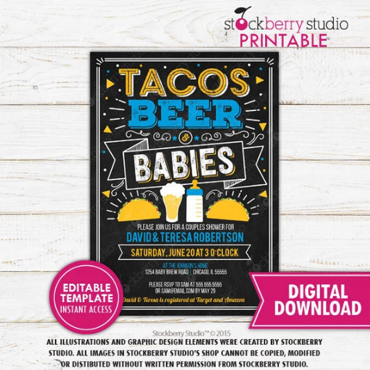 Tacos Beer Baby Shower Invitation