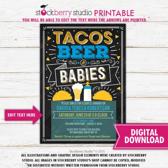 Tacos Beer Baby Shower Invitation