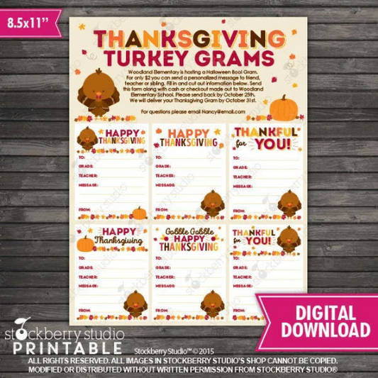 Thanksgiving Turkey Candy Gram Fundraiser Flyer
