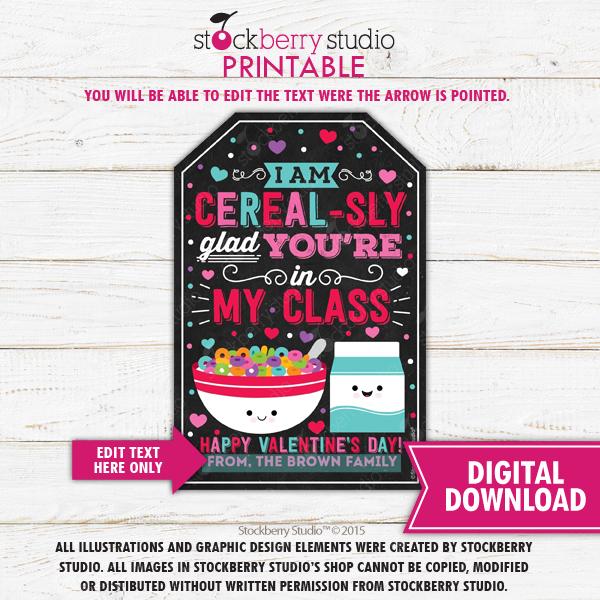 Valentine's Day Cereal Tag Editable Template - Stockberry Studio